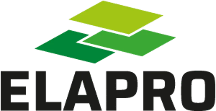 ELAPRO Logo: Drei grüne, sich überlappende Quadrate über dem schwarzen Schriftzug "ELAPRO".